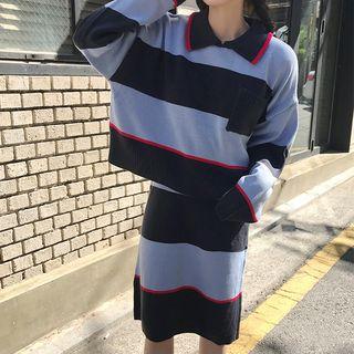 Set: Striped Collared Sweater + Striped Knit Skirt