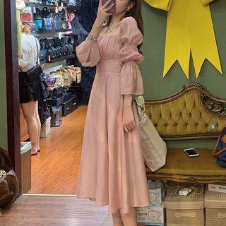 Bell-sleeve Square-neck Midi A-line Dress / Blouse