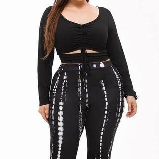 Plus Size Long-sleeve Drawstring Crop Top