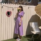 V-neck Tie-waist Dotted Dress Violet - One Size