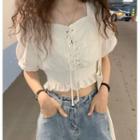 Short-sleeve Lace Up Cropped Blouse