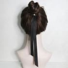 Faux Pearl Ribbon Hair Tie Black - One Size