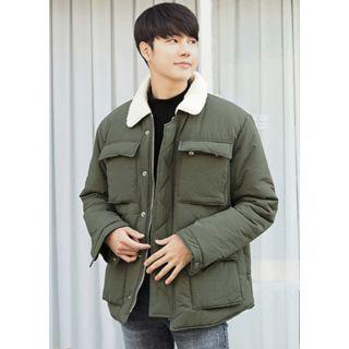 Sherpa-fleece Collar Padded Jacket With Belt