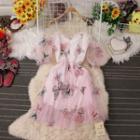 Short-sleeve Off-shoulder Butterfly Mesh A-line Dress