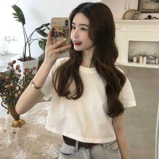 Elbow-sleeve Plain T-shirt / Camisole Top