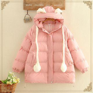 Ear-accent Hood Padding Zip Jacket