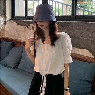 Short-sleeve Drawstring Scoop-neck Top