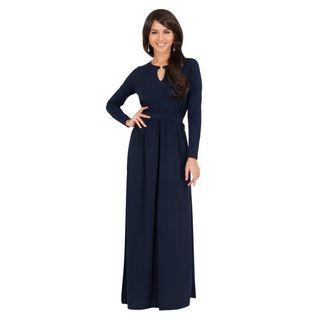 Keyhole Front Long-sleeve A-line Maxi Dress