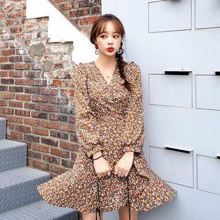 Wrap-front Ruffled Floral Dress