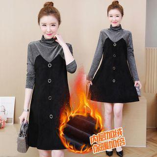 Mock Two-piece Long-sleeve Turtleneck Mini A-line Dress