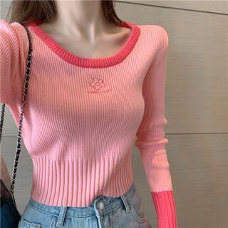 Sheath Long-sleeve Knit Cropped Top