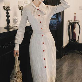 Button Midi Shift Sweater Dress