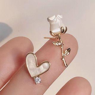 Rose Heart Asymmetrical Alloy Earring