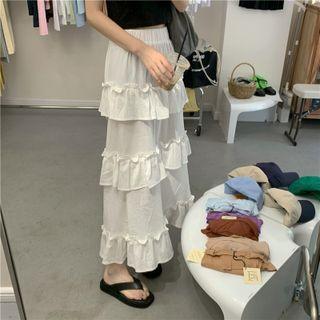 Layered Maxi A-line Skirt White - One Size