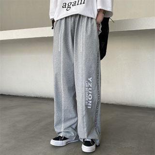 Letter Print Straight Cut Side-split Zip Pants