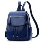 Faux Leather Drawstring Flap Backpack
