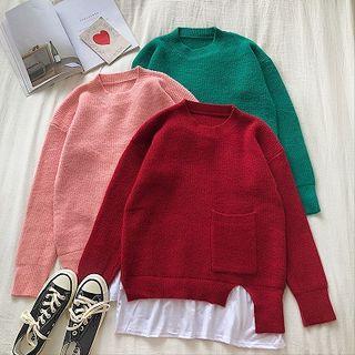 Mock Two-piece Asymmetric Long-sleeve Sweater