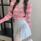 Striped Cardigan / Pleated Skirt