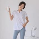 Cutout-neck Short Raglan-sleeve Top
