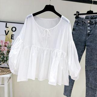 Puff-sleeve Frill Trim Chiffon Top White - One Size