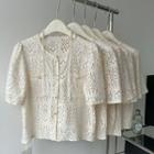 Short-sleeve Crochet Lace Blouse Almond - One Size