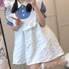 Short-sleeve Polo Shirt / Floral Frill Trim Overall Dress / Set