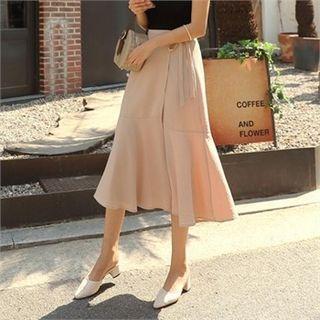 Flared Long Surplice-wrap Skirt