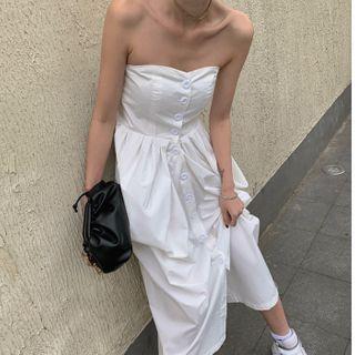 Button-detail Plain Bandeau Dress