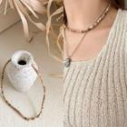 Wooden Bead Short Necklace Beige - One Size