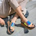 Genuine Leather Toe Loop Iridescent Slide Platform Sandals