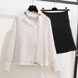 Set: Open Front Chiffon Blouse + A-line Skirt
