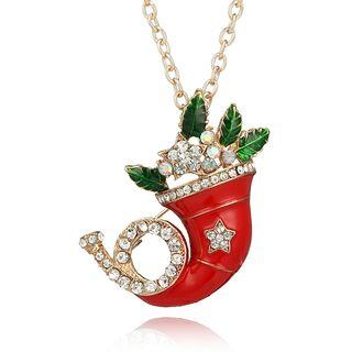 Embellished Christmas Horn Pendant Necklace