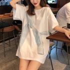 Printed Elbow Sleeve T-shirt Dress White - One Size
