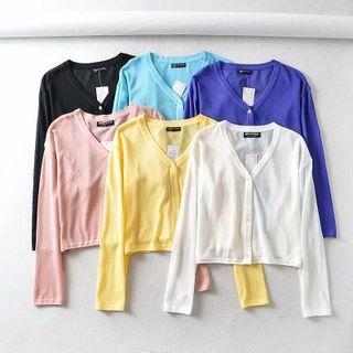 Long Sleeve V-neck Plain Cardigan