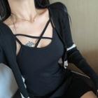 Plain Slim-fit Sleeveless Dress / Color-block Light Jacket