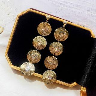 Rhinestone Disc Drop Earring 1 Pair - Silver Stud - Gold - One Size