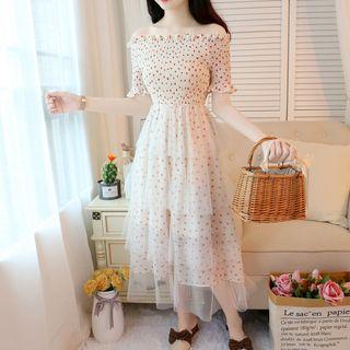 Short-sleeve Overlay Tiered Midi Dress