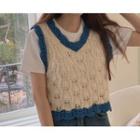 Contrast-trim Cropped Pointelle-knit Vest