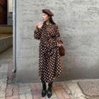 Long-sleeve Dotted Midi Dress Brown - One Size