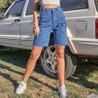 Chain Strap High Waist Denim Shorts