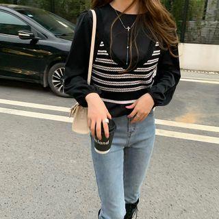 Spaghetti Strap Striped Knit Top / Blouse