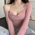 Long-sleeve Shrug / Cropped Camisole Top