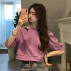Short-sleeve Frill Trim Cropped T-shirt