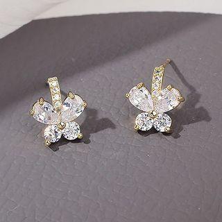 Rhinestone Butterfly Dangle Earring A158 - 09 - White & Gold - One Size