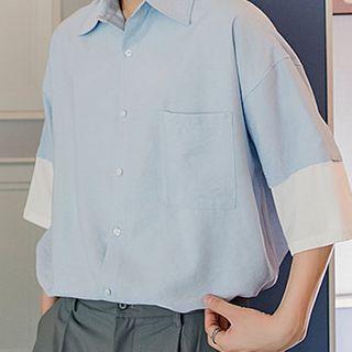 Two-tone Panel Elbow-sleeve Shirt