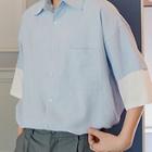 Two-tone Panel Elbow-sleeve Shirt
