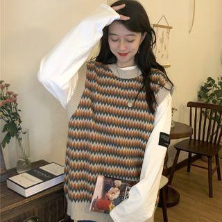 Patterned Sweater Vest Green & Orange - One Size
