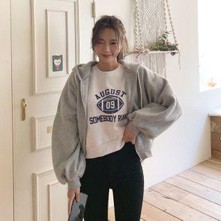 Balloon-sleeve Zip-up Boxy Hoodie
