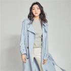 Epaulette-shoulder Double-breasted Trench Coat With Sash Blue - One Size