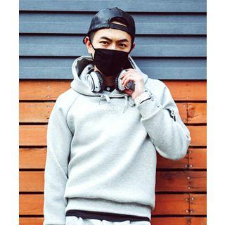 Hooded Zip-detail Lettering Neoprene Pullover